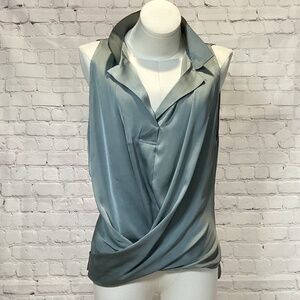 441. Elie Tahari Silk Metalic Mint Green Sleeveless Blouse VGUC Size L